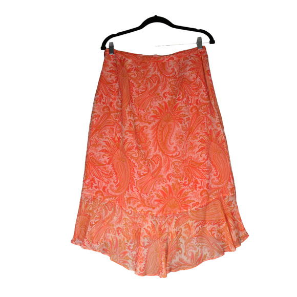 Banana Republic Skirt Womens Size 6 Orange Pink Floral 100% Silk Pull On Boho - Picture 5 of 9